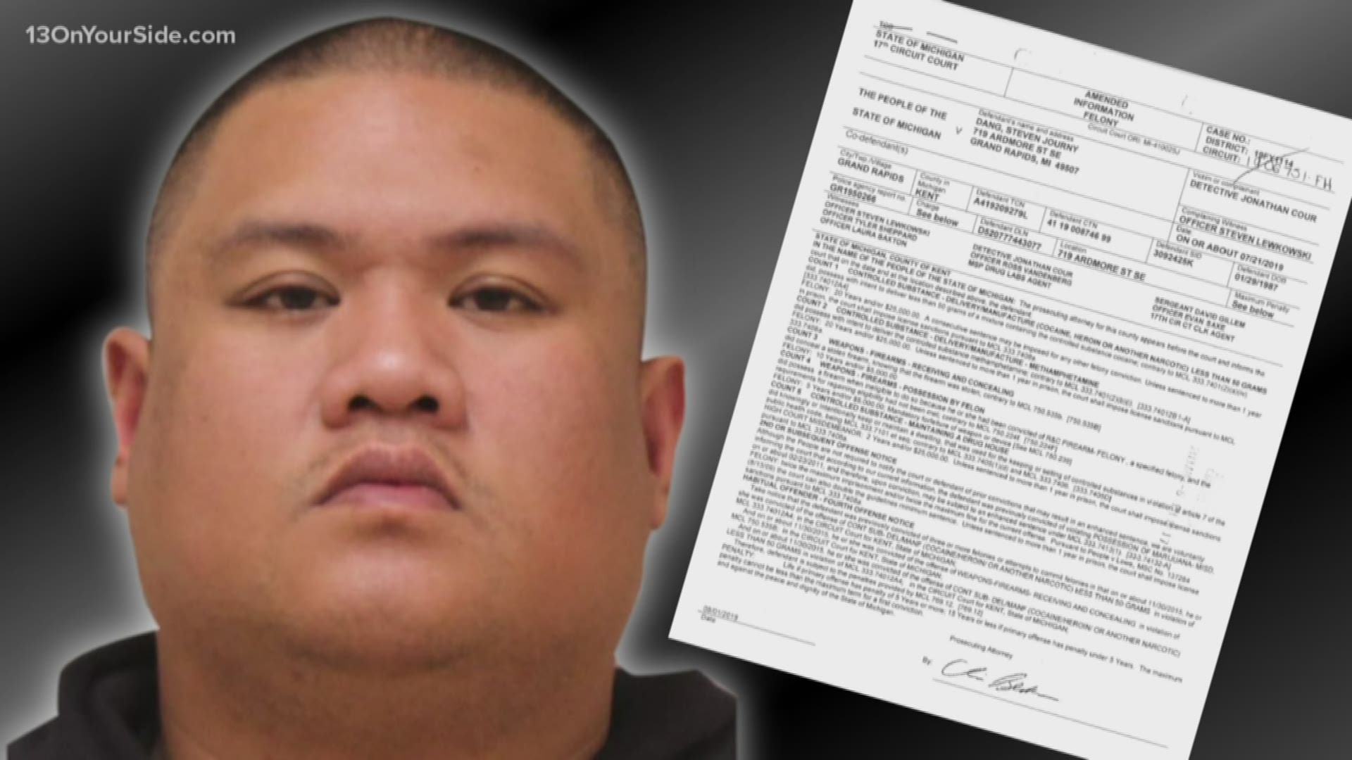 Steven J. Dang is facing federal charges after police say they found drugs and stolen handguns at his Grand Rapids home while investigating a July 21 overdose death.