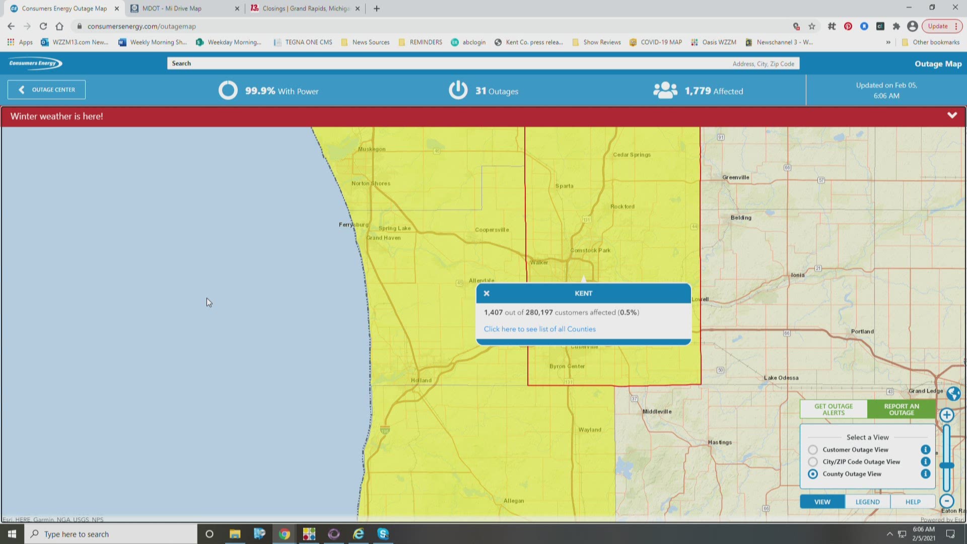 Kent County is seeming the most impact, but there are smaller scattered outages across Ottawa, Muskegon, and Allegan counties as well.