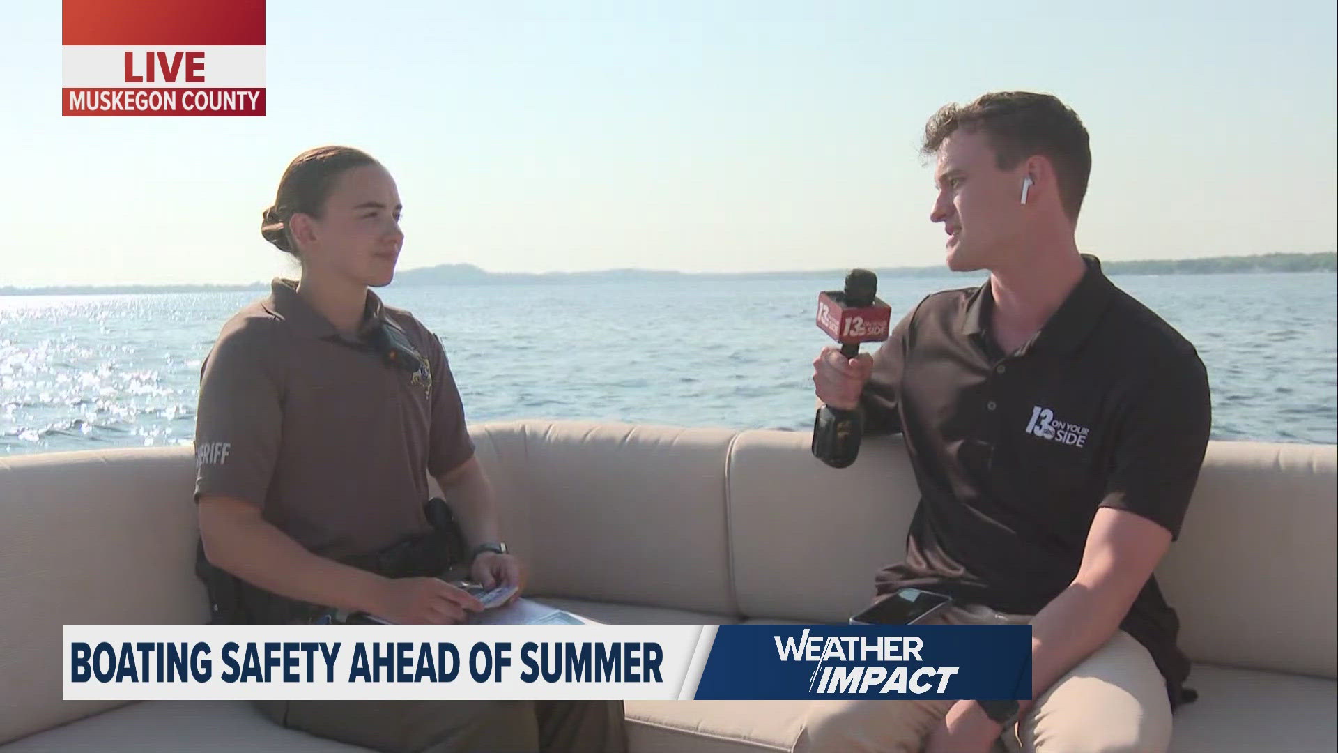 Meteorologist Kolton Woods gives boating tips from the lakeshore.