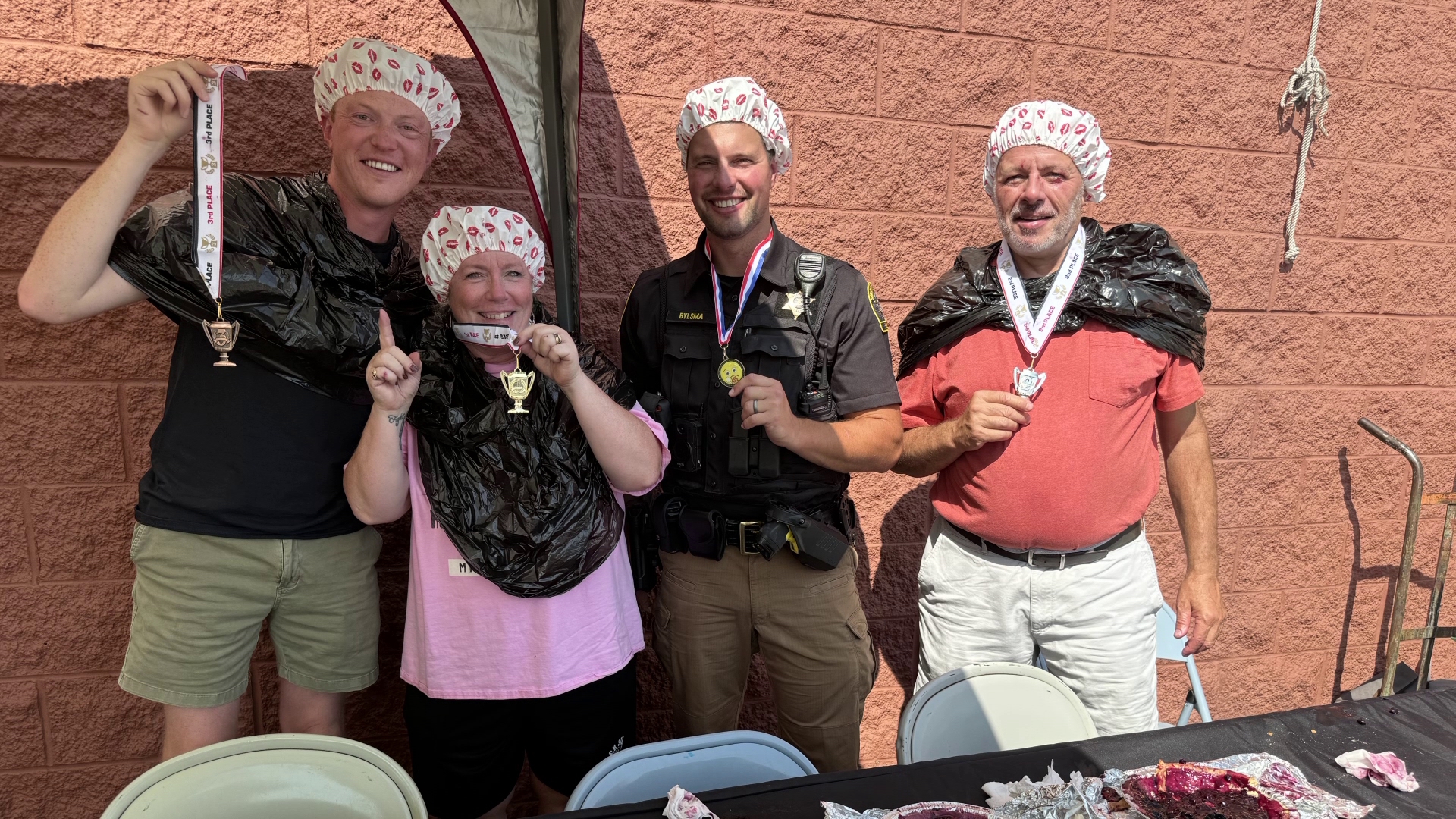 The pie-eating contest was part of a weekend fundraiser for the West Michigan Parkinson's Support Center.