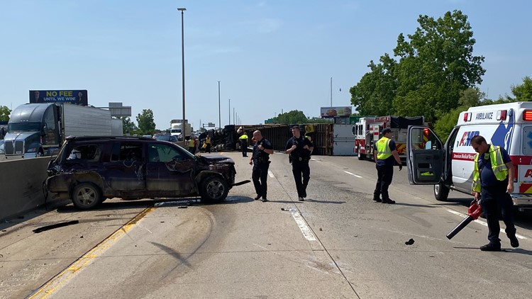 SB US-131 reopens after car swerves into semi causing it to overturn on freeway
