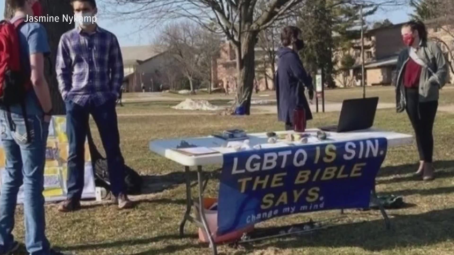 A sign at Calvin University has caused controversy on campus this week. It read - "LGBTQ is a sin. The Bible Says. Change my mind."