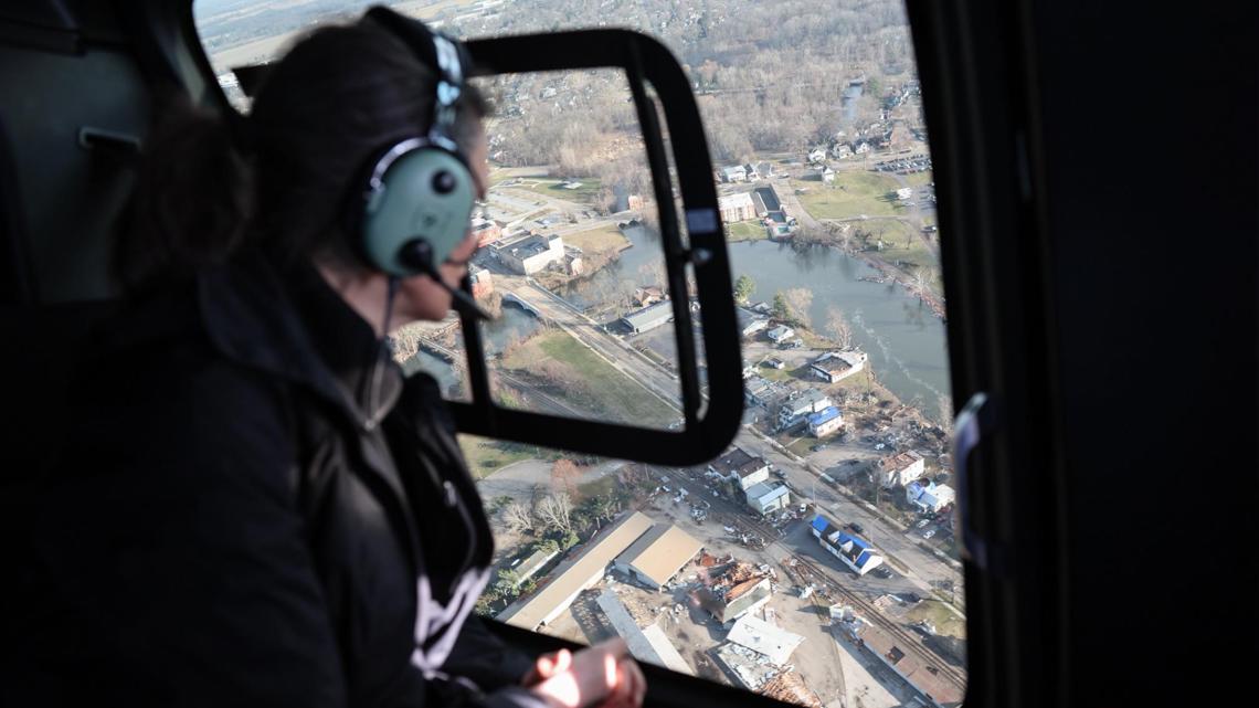 Gov. Whitmer surveys tornado damage in southwest Michigan