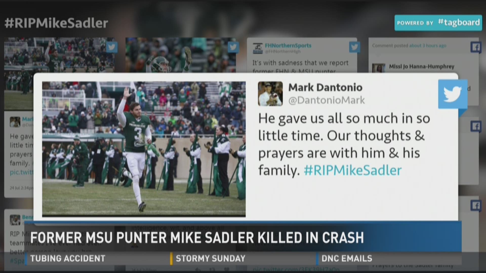 Mike Sadler was killed in a car crash in Wisconsin, just before midnight Saturday.