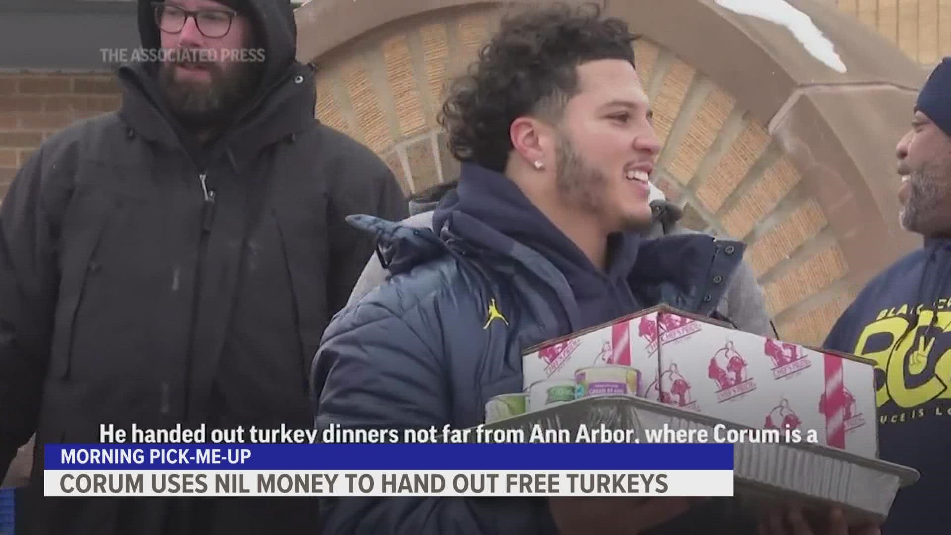 College athletes have been able to make NIL money for a couple years, and Corum has used his earnings to donate turkeys to families ahead of Thanksgiving each year.